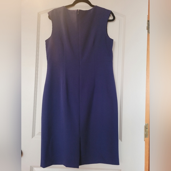 SALE 💰 🛍️ Kasper Cap Sleeve Split Round Neck Crepe Sheath Dress Navy 12 - Picture 4 of 4